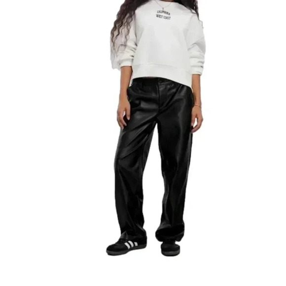 ASOS Petite Faux Leather Straight Leg Pants in Black - Picture 1 of 11